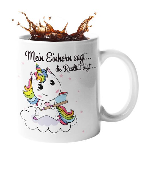 Tasse Einhorn mit Spruch "Die Realität lügt" Handmade-Lifestyle