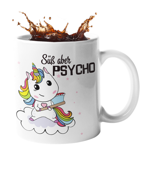 Tasse Einhorn mit Spruch "Süß aber Psycho" Handmade-Lifestyle