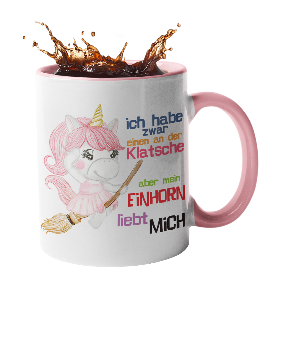 Tasse Einhorn mit Spruch "Einen an der Klatsche" Handmade-Lifestyle