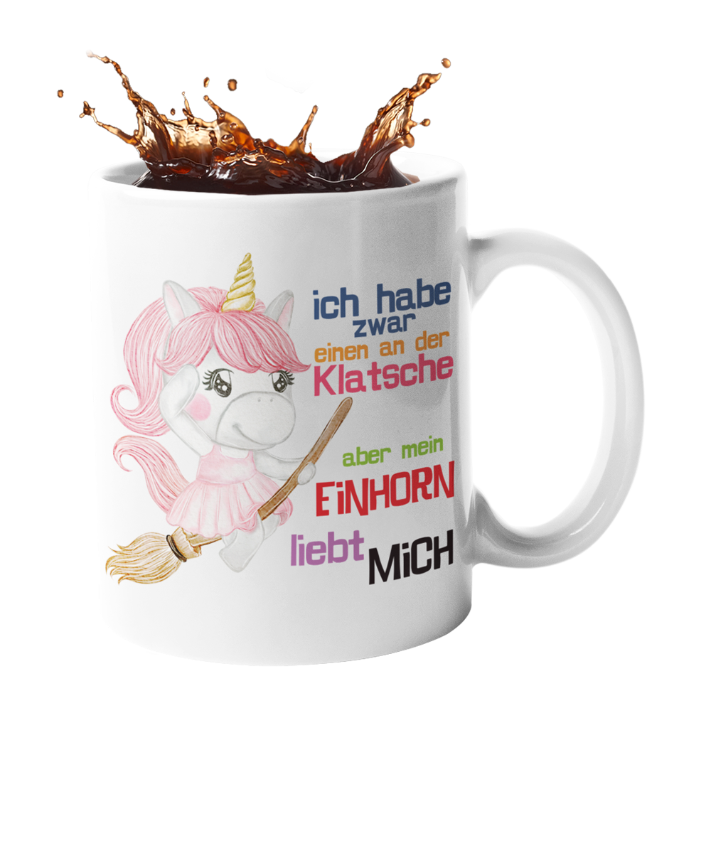 Tasse Einhorn mit Spruch "Einen an der Klatsche" Handmade-Lifestyle