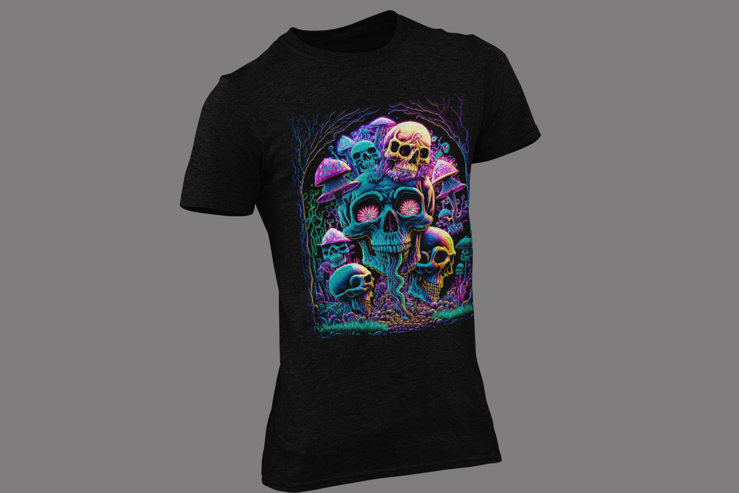 T-Shirt mit Skull und Pilzen druck-guru