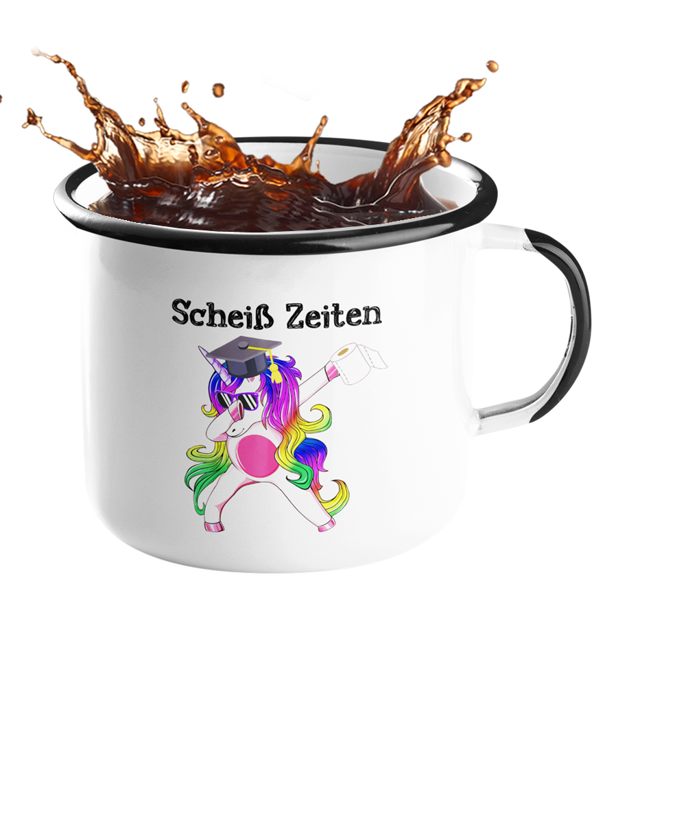 Emailletasse Einhorn "Scheiß Zeiten" Handmade-Lifestyle