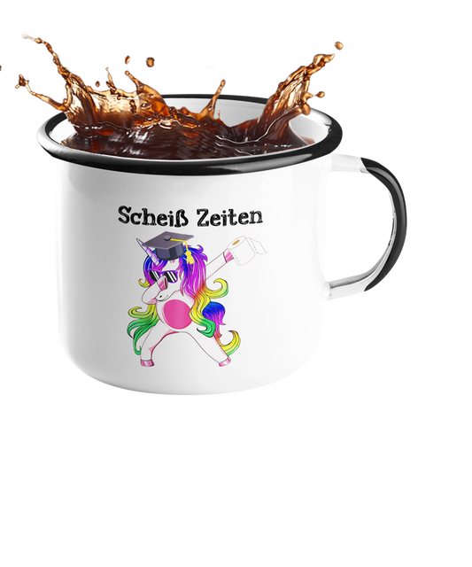 Emailletasse Einhorn "Scheiß Zeiten" Handmade-Lifestyle