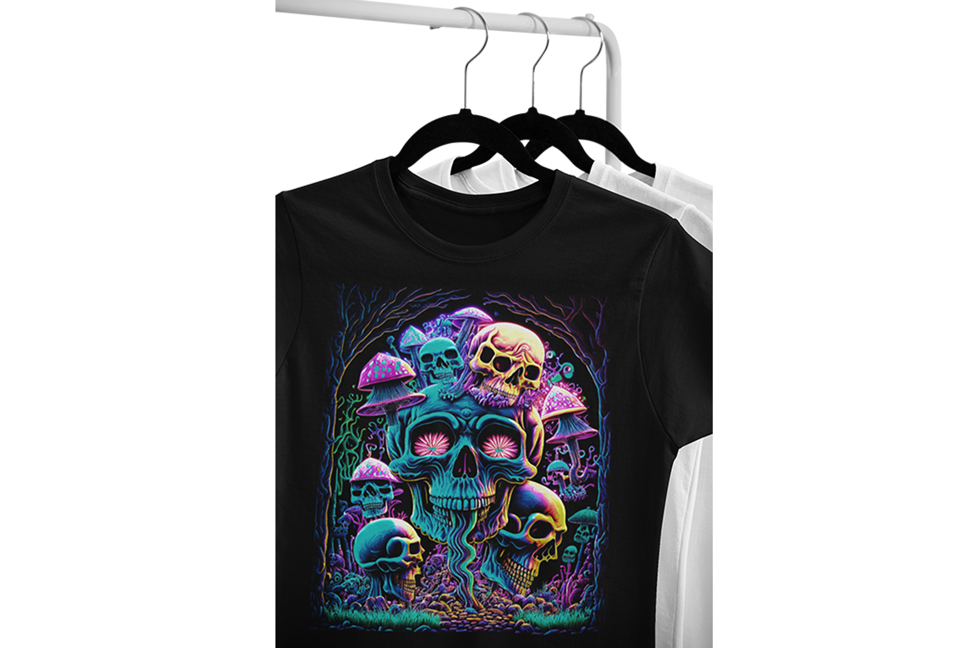 T-Shirt mit Skull und Pilzen druck-guru