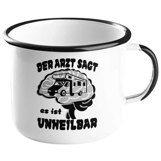 Camping Emailletasse "Unheilbar" Handmade-Lifestyle