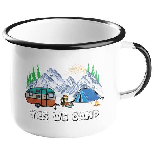 Camping Emailletasse "Yes we camp" Handmade-Lifestyle
