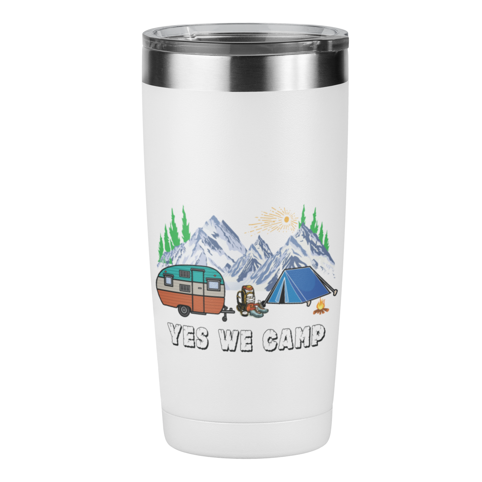 Edelstahl Trinkbecher "Yes we camp" 420 ml Handmade-Lifestyle