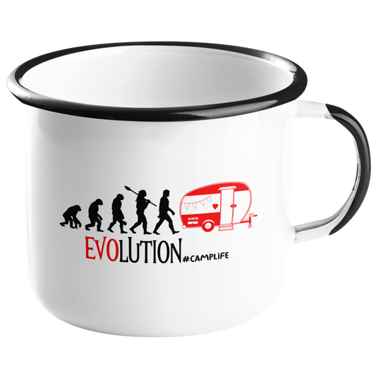 Camping Emailletasse "Evolution Camping" Handmade-Lifestyle