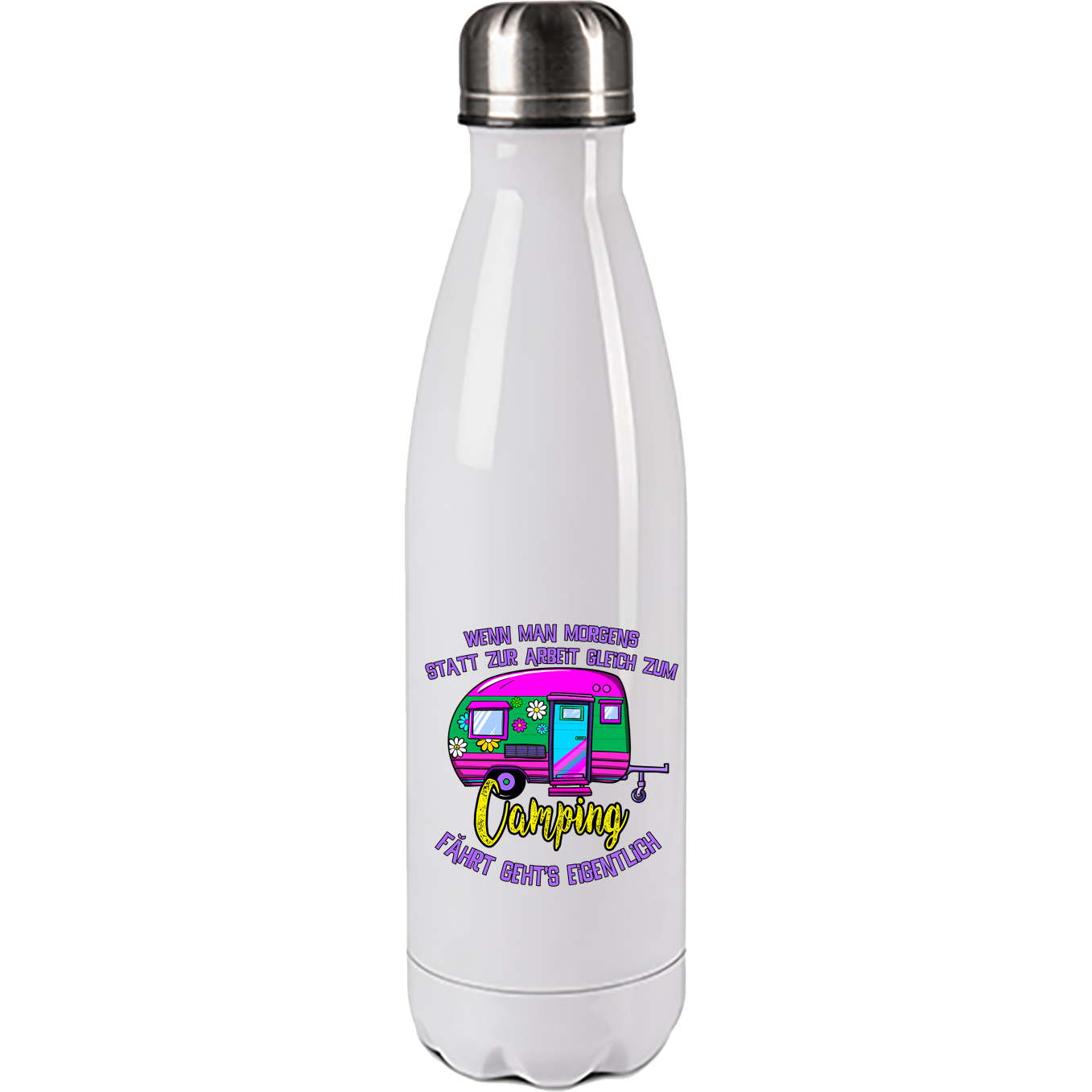 Camping Edelstahl Trinkflasche "Camping statt Arbeit" 500ml Handmade-Lifestyle