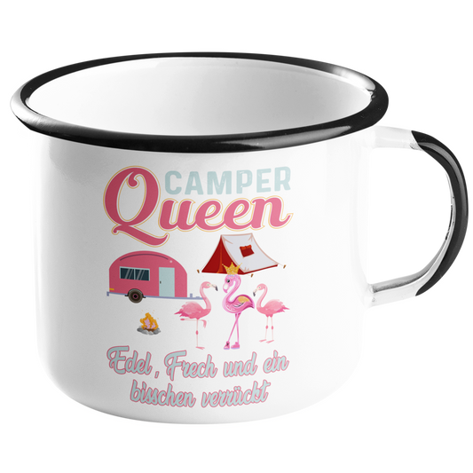 Camping Emailletasse "Camper Queen" Handmade-Lifestyle