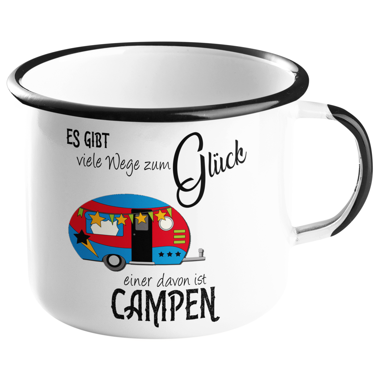 Camping Emailletasse "Viele Weg zum Glück" Handmade-Lifestyle