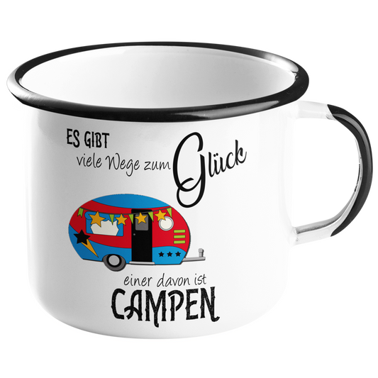 Camping Emailletasse "Viele Weg zum Glück" Handmade-Lifestyle