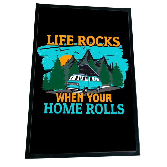 XXL Camping Fußmatte "Life Rocks" 60x90 cm Handmade-Lifestyle