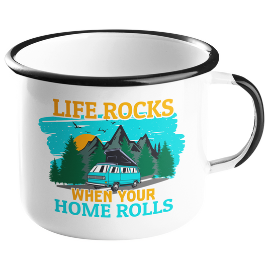 Camping Emailletasse "Life Rocks" Handmade-Lifestyle