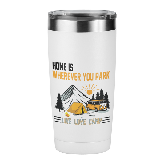 Edelstahl Trinkbecher "Home is wherever you park" 420 ml Handmade-Lifestyle
