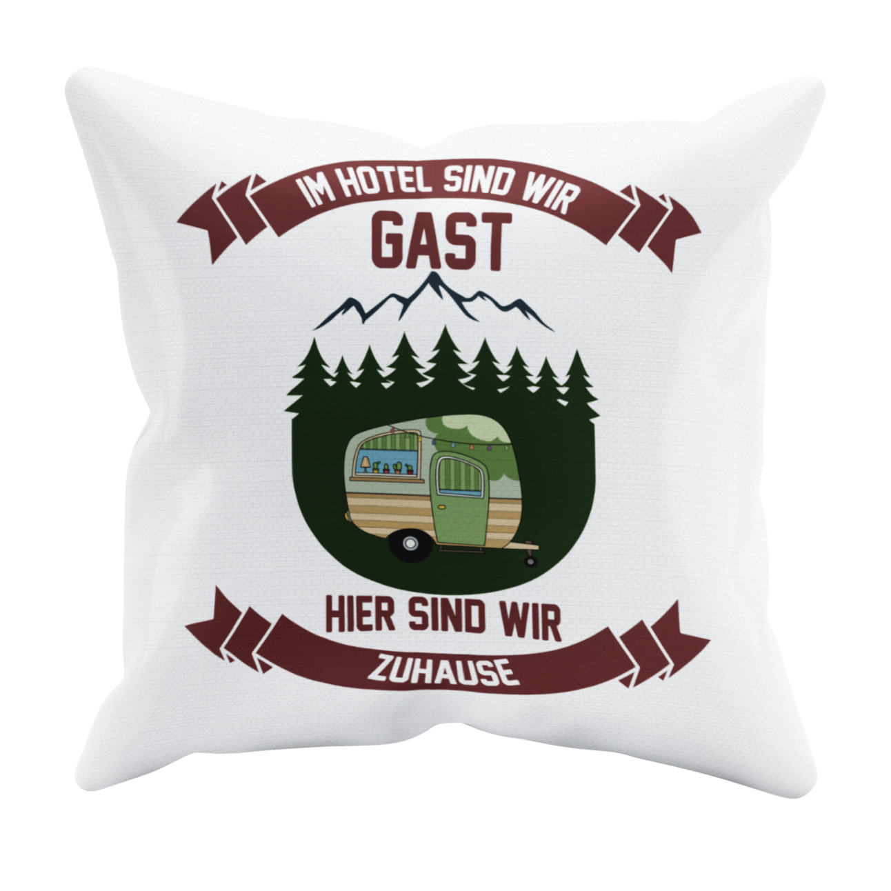 Camping Kissen "Hier sind wir Zuhause" 40x40 cm Handmade-Lifestyle