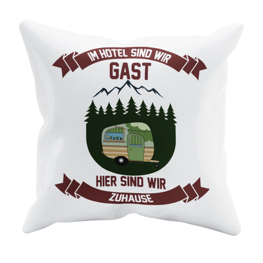 Camping Kissen "Hier sind wir Zuhause" 40x40 cm Handmade-Lifestyle