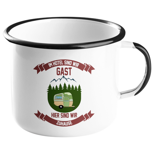 Camping Emailletasse "Hier sind wir Zuhause" Handmade-Lifestyle