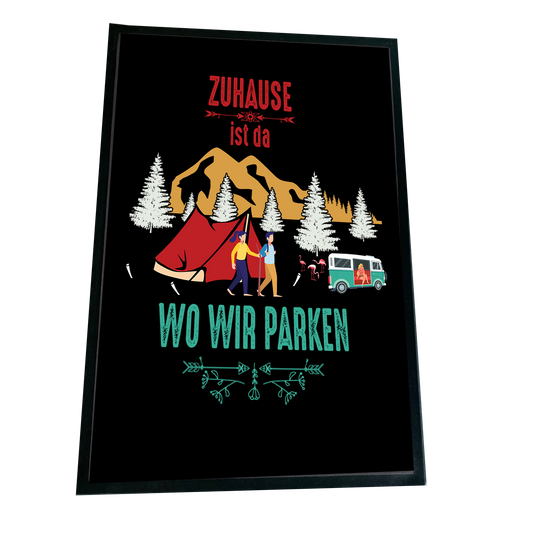 XXL Camping Fußmatte "Zuhause ist da wo wir parken" 60x90 cm Handmade-Lifestyle