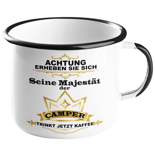 Camping Emailletasse "Seine Majestät der Camper" Handmade-Lifestyle