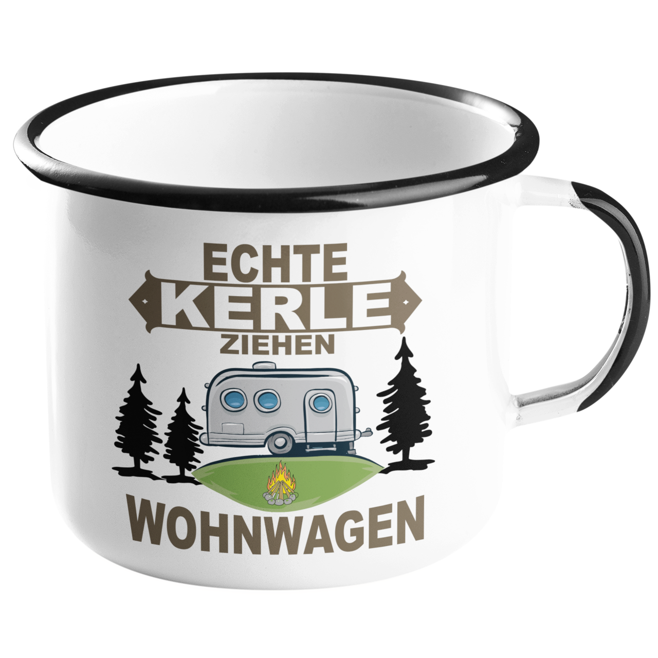Camping Emailletasse "Echte Kerle ziehen Wohnwagen" Handmade-Lifestyle