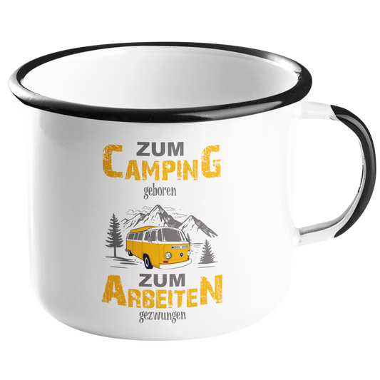 Camping Emailletasse "Zum Camping geboren" Handmade-Lifestyle
