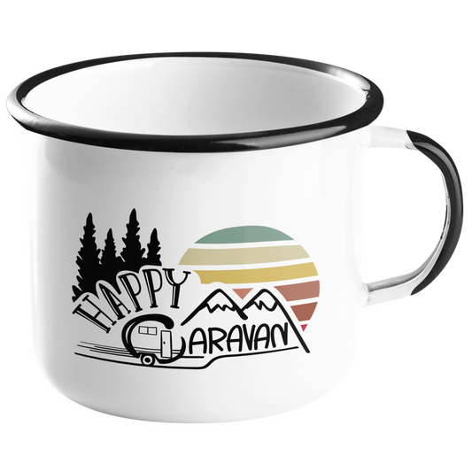 Camping Emailletasse "Happy Caravan" Handmade-Lifestyle