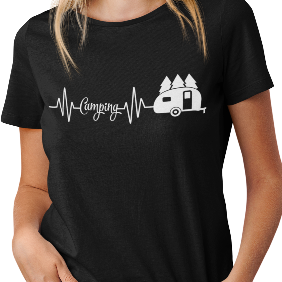 Camping T-Shirt "Camping Heartbeat" Handmade-Lifestyle