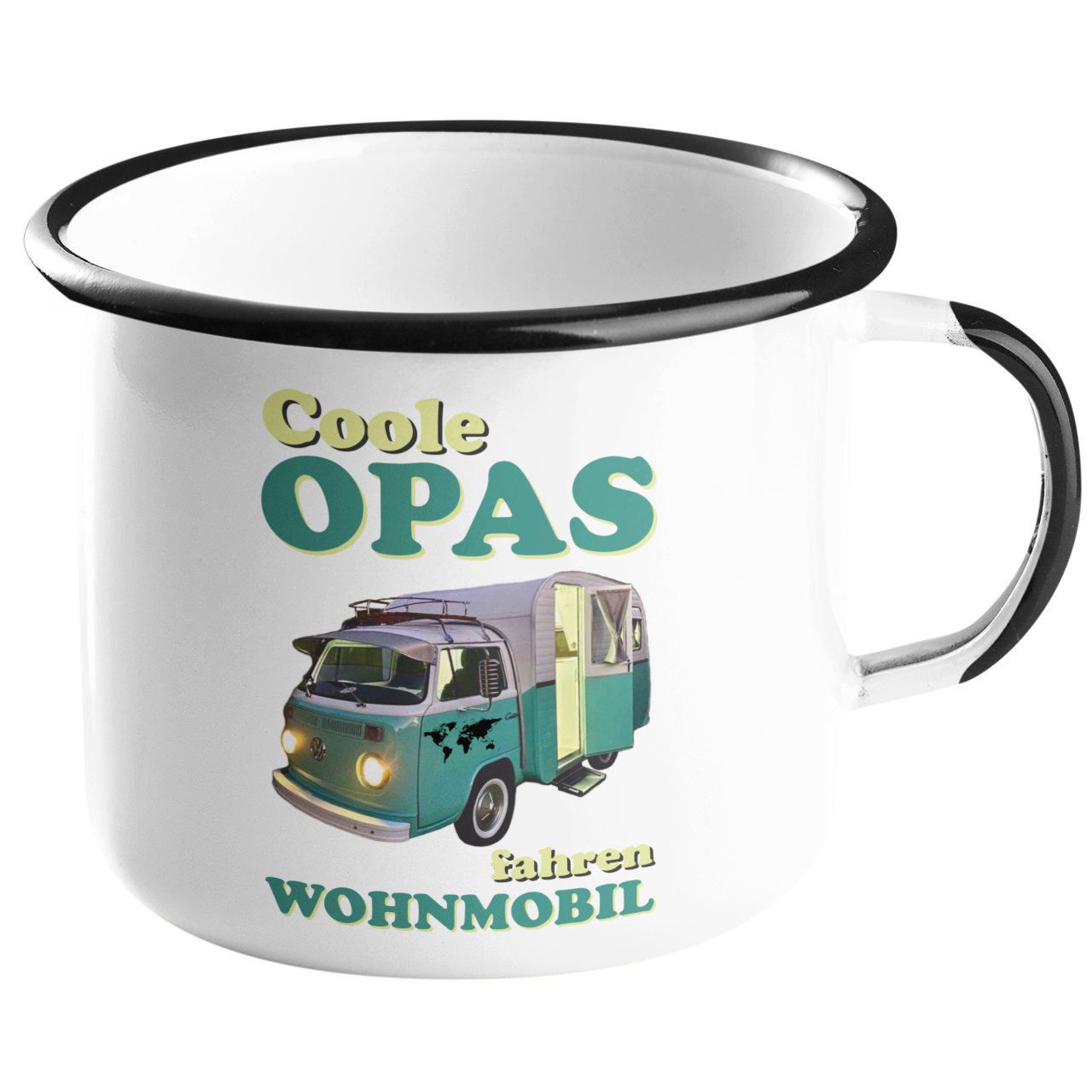 Camping Emailletasse "Coole Opas fahren Wohnmobil" Handmade-Lifestyle