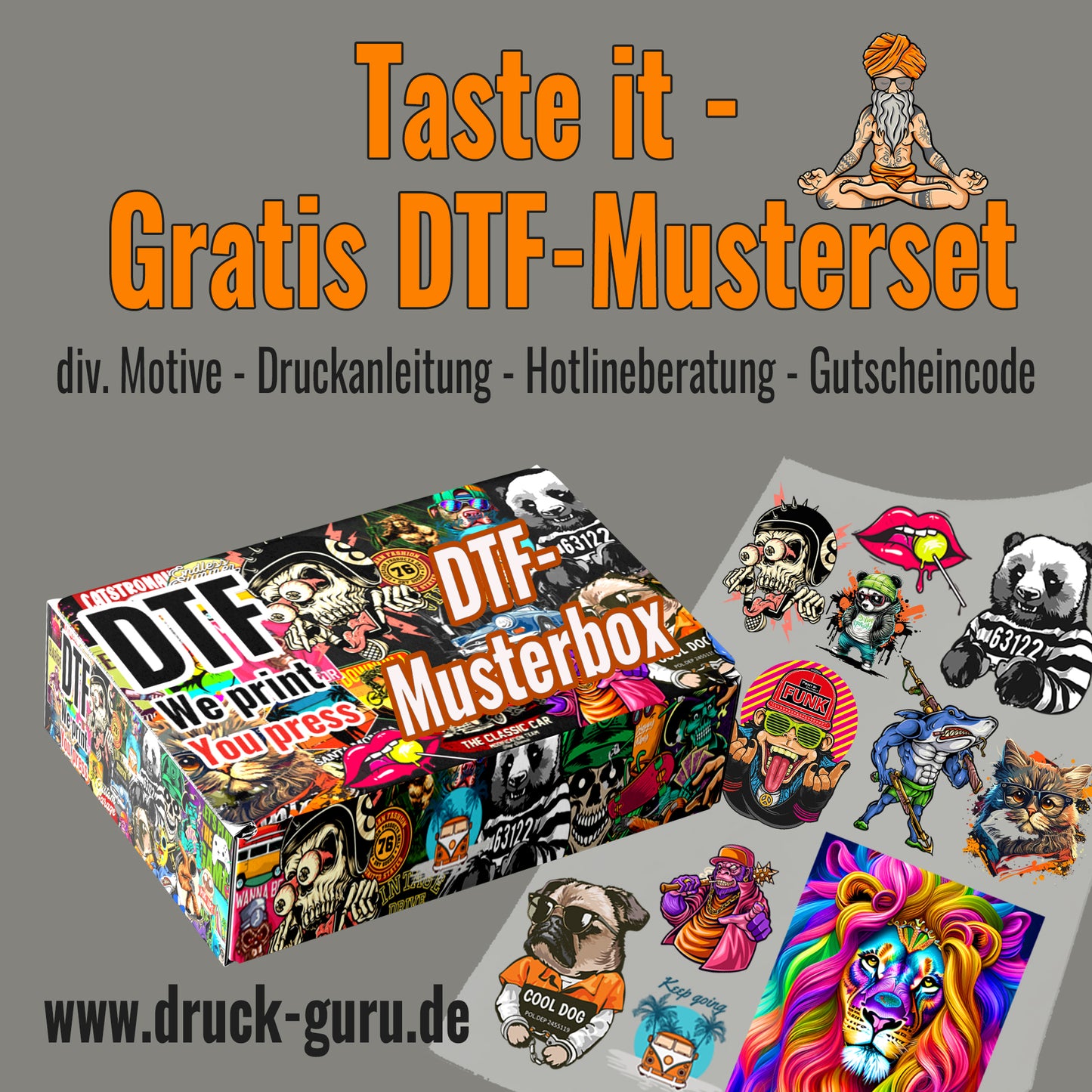 Gratis Musterset mit hochwertigen DTF-Transfers druck-guru