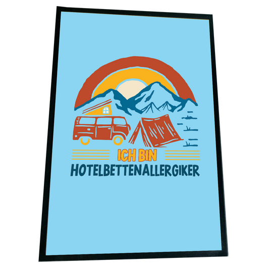 XXL Camping Fußmatte "Hotelbettenallergiker" 60x90 cm Handmade-Lifestyle