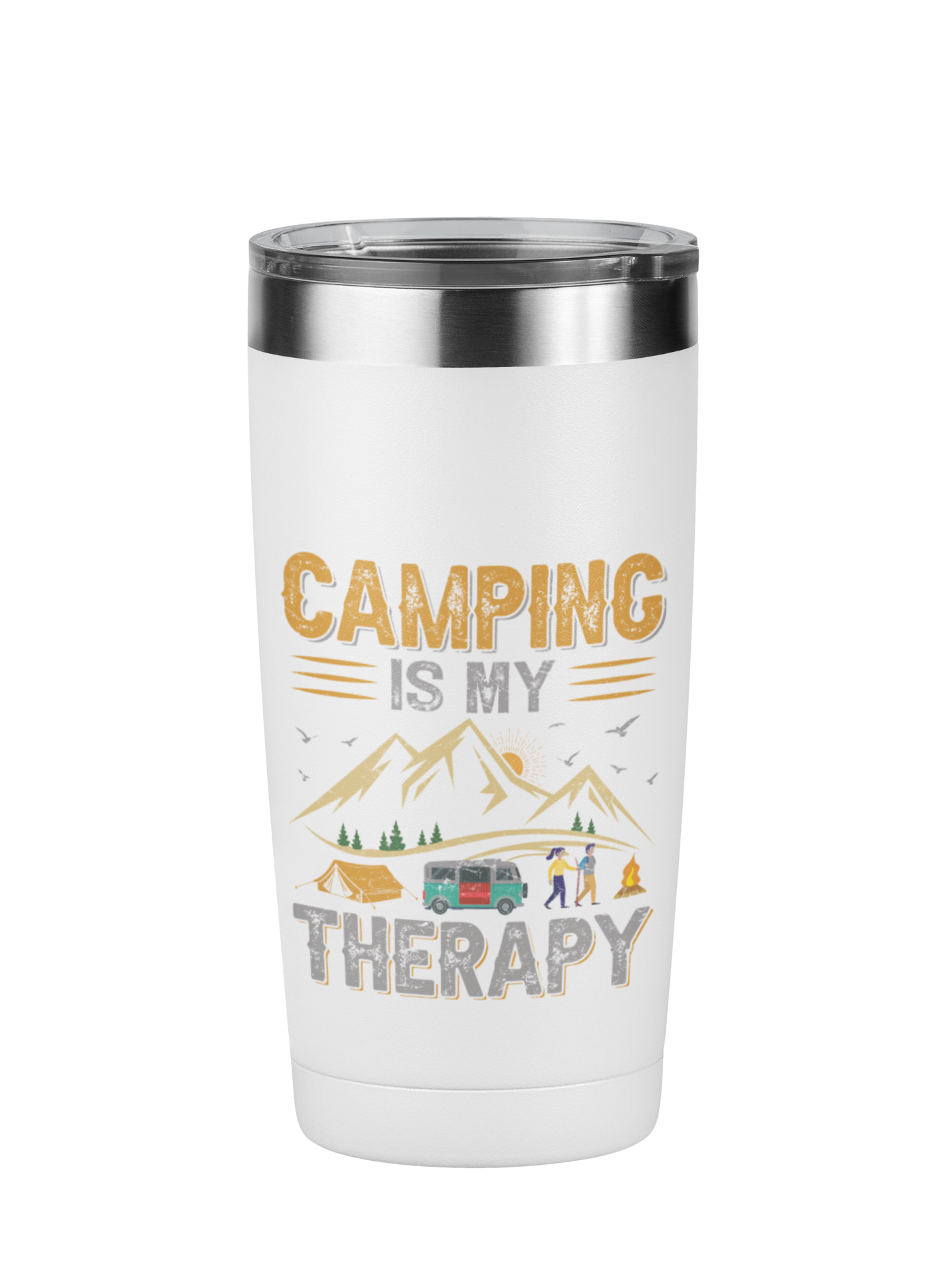 Edelstahl Trinkbecher "Camping is my Therapy" 420 ml Handmade-Lifestyle