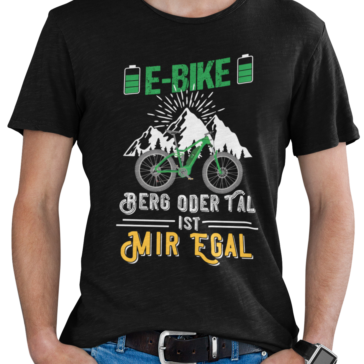 E-Bike T-Shirt "Berg oder Tal - ist mir egal" Handmade-Lifestyle